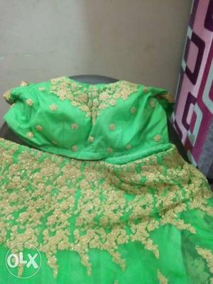 Green And Brown Floral Sari Traditional Dress