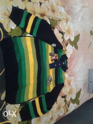 Green And Yellow Stripe Polo Jacket