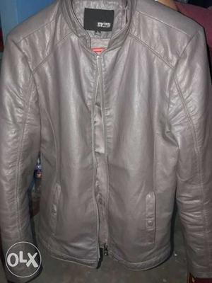 Grey Leather Zip-up Jacket