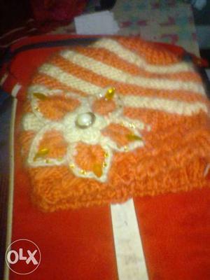 Knitted Orange And White Cap