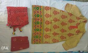 Large size cotton dress with red bandhni dupatta