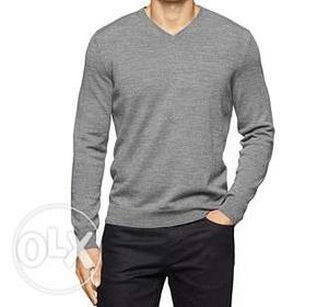 Men's Gray V-neck Long-sleeved Sweaters