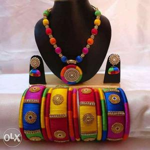 Multicolored Satin Thread Jewelry Set