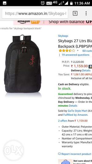 New 27 ltr laptop skybags only at rs 799 MRP is