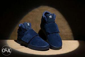 Pair Of Black Suede Adidas Velcro-strap Shoes