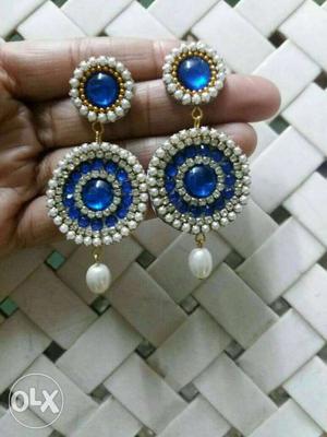 Pair Of Blue-and-white Earrings