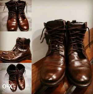 Pair Of Brown Leather Combat Boots