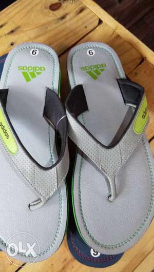 Pair Of Gray Adidas Flip-flop Slippers