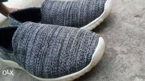 Pair Of Gray-and-black Slip-on Shoes