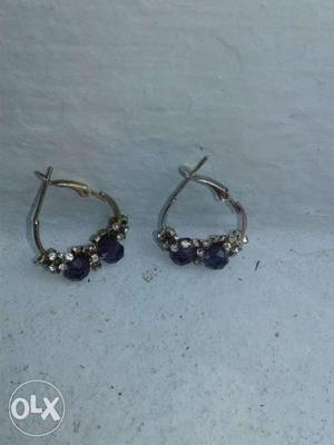 Pair Of Purple Gemstone Encrusted Silver-colored Hook