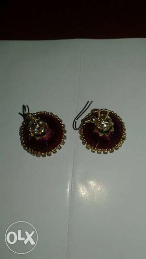 Pair Of Red Silk Thread Dangling Earrings