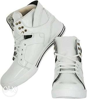 Pair Of White Leather High-top Sneakers