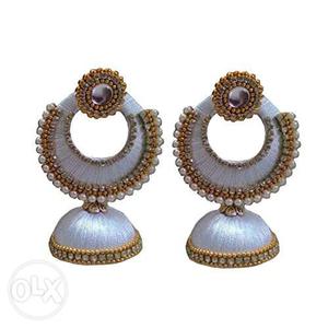 Pair Of Women's Gray-and-gold Sari Earrings