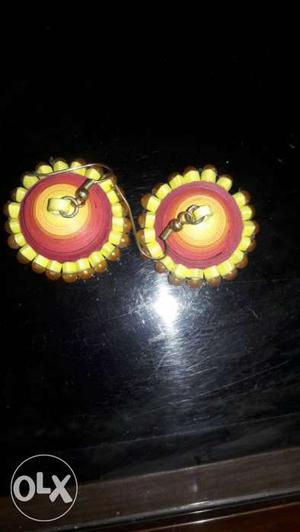 Pair Of Yellow-and-red Jhumkas Earrings