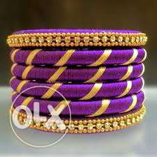 Purple And Gold-colored Thread Bangles