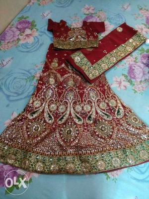 Red And Brown Beaded Ghagra Choli Traditional Dress