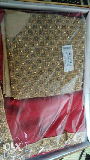 Red And Brown Beaded Traditional Dress With Box