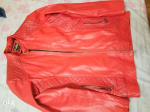 Red Leather Zip-up Jacket