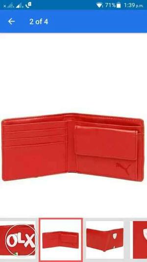 Red Puma Leather Bi-fold Wallet brand new