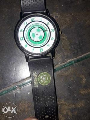 Round Black And Green Digital Watch