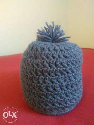 Round Blue Crochet Cap