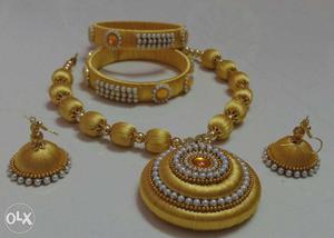 Silk thread golden necklace set