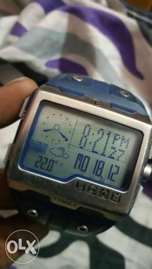 Silver And Blue Digital Watch