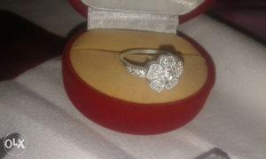 Silver And Diamond Flower Ring In Box