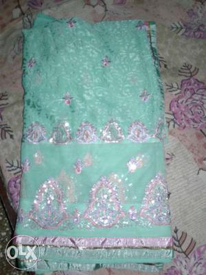 Teal And Gray Floral Dupatta Scarf