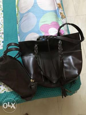 Two Black Leather Tote Bag And Hobo Bag