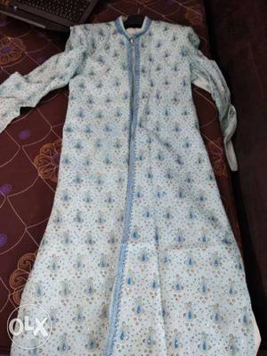 White And Blue Paisley Traditional Dress