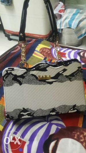 White And Gray Snakeskin Leather Handbag