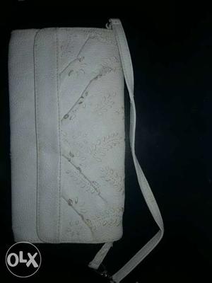 White Leather Floral Sling Bag