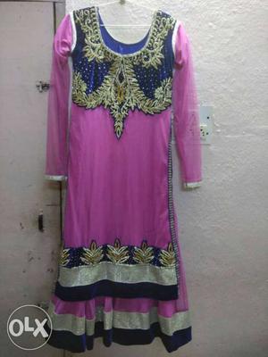 Women's Pink, Silver, Gold And Blue Long Sleeve Dress