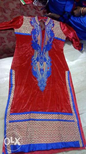 Women's Red And Blue Abaya Dress