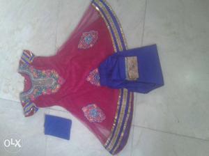 Women's Red And Blue Floral Kameez