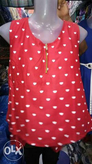 Women's Red And White Heart Print Top we have more pattern
