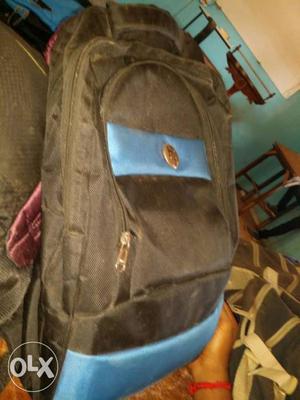 Brown And Blue Leather Backpack