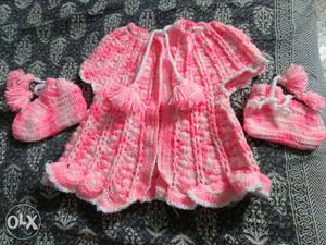 Girl's pink-and-white Knitted Dress, Shoes