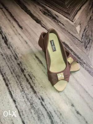 Pair Of Brown Open-toe Pump Shoes