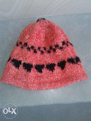 Red And Black Knitted Beanie Cap