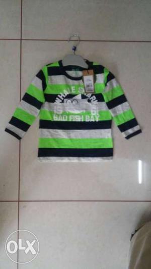 Toddler's Green, Black, And White Striped Sweatshirt