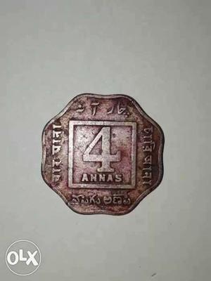 4anna, Paisa+1Rupiya Old Copper Coins
