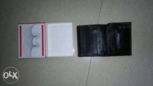 Black Leather Bifold Wallet With White Box