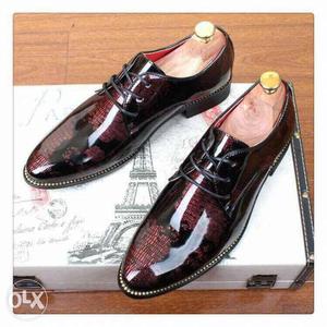 Black-and-brown Patent Leather Dress Shoes With Box