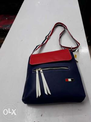 Blue And Red Leather Crossbody Bag