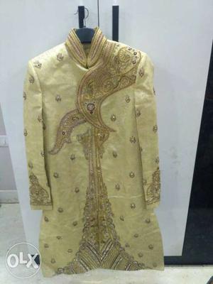Brown And Beige Floral Sherwani Traditional Suit