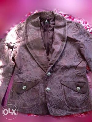 Brown And Gray Floral Notch Lapel Suit Blazer