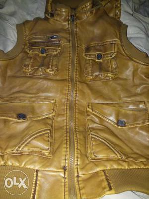 Brown Leather Zip-up Vest