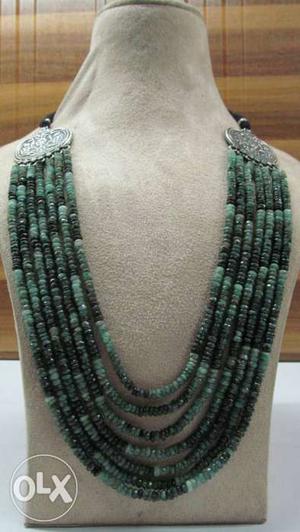 Emerald beads necklace with 92.5 silver